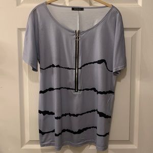 JUSTFASHIONNOW TEE WITH OVERSIZED ZIPPER GRAY/BLACK POLY SZ L (pp22 L 36”)